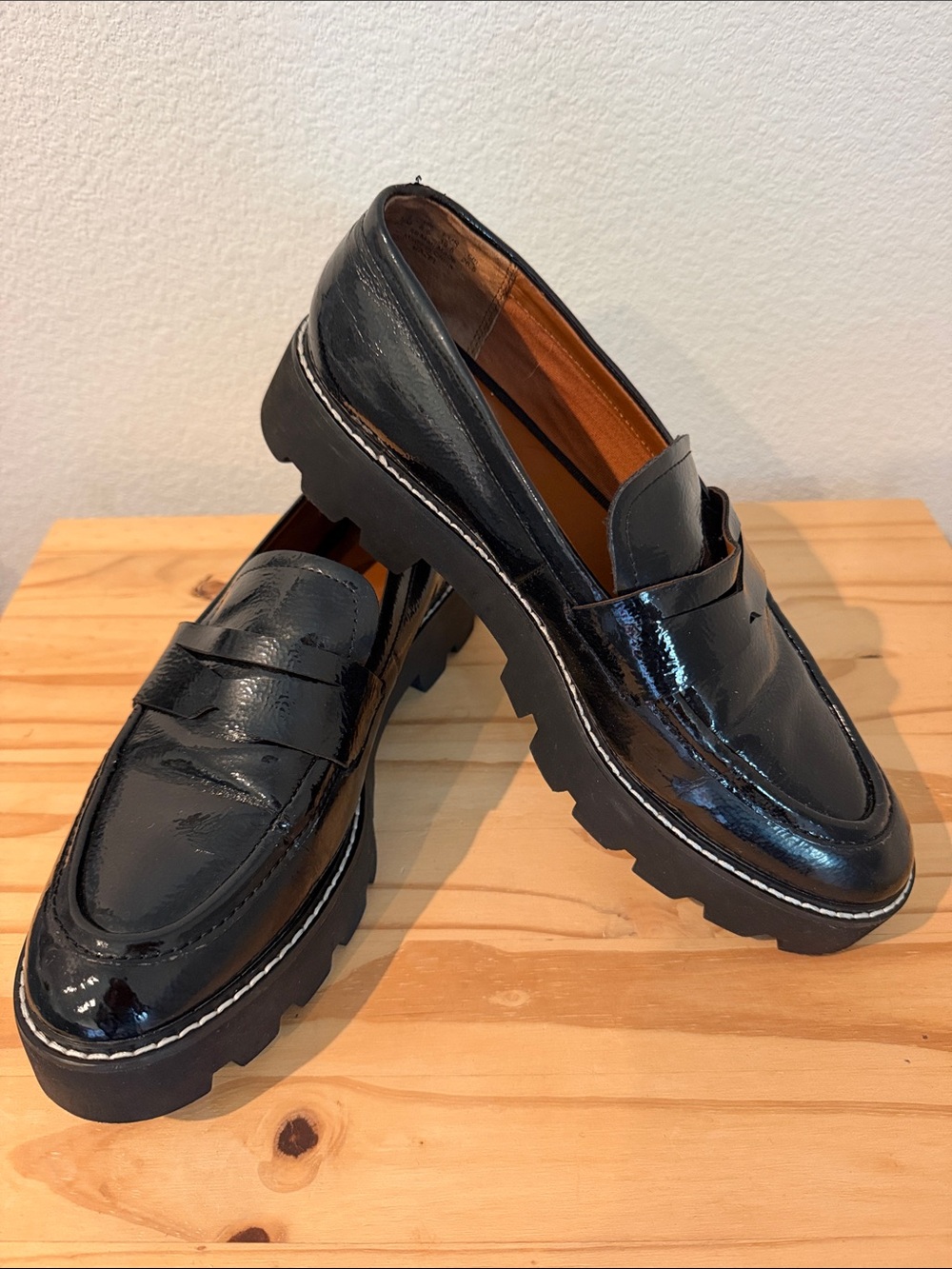 Franco Sarto Black Patent Penny Loafers for Women